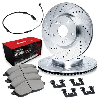 R1 Concepts WGUS1-74009 Drilled & Slotted Silver Rotor Set W/ Optimum OEp Pads & Hdw
